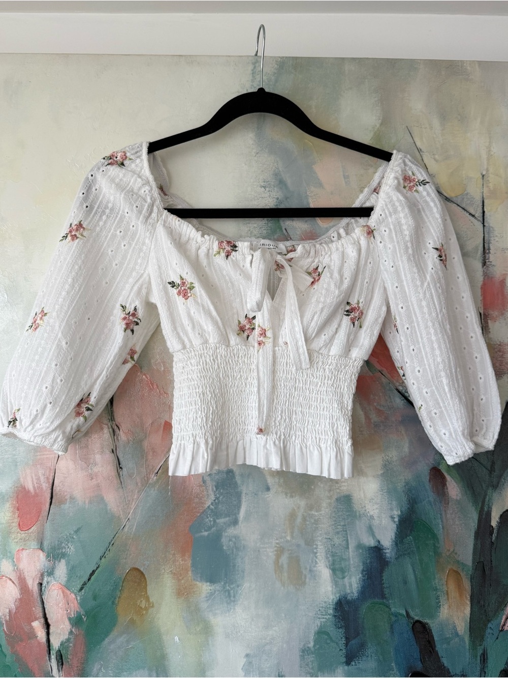 NWOT 100% cotton Kirious LA White Floral Smocked Off-Shoulder Peasant Blouse